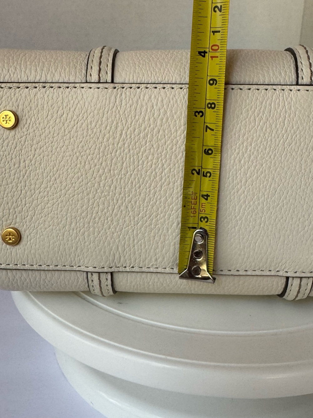Tory Burch Ivory Pebbled Leather Satchel with Tassels Doctor bag crossbody NEW - Picture 15 of 16